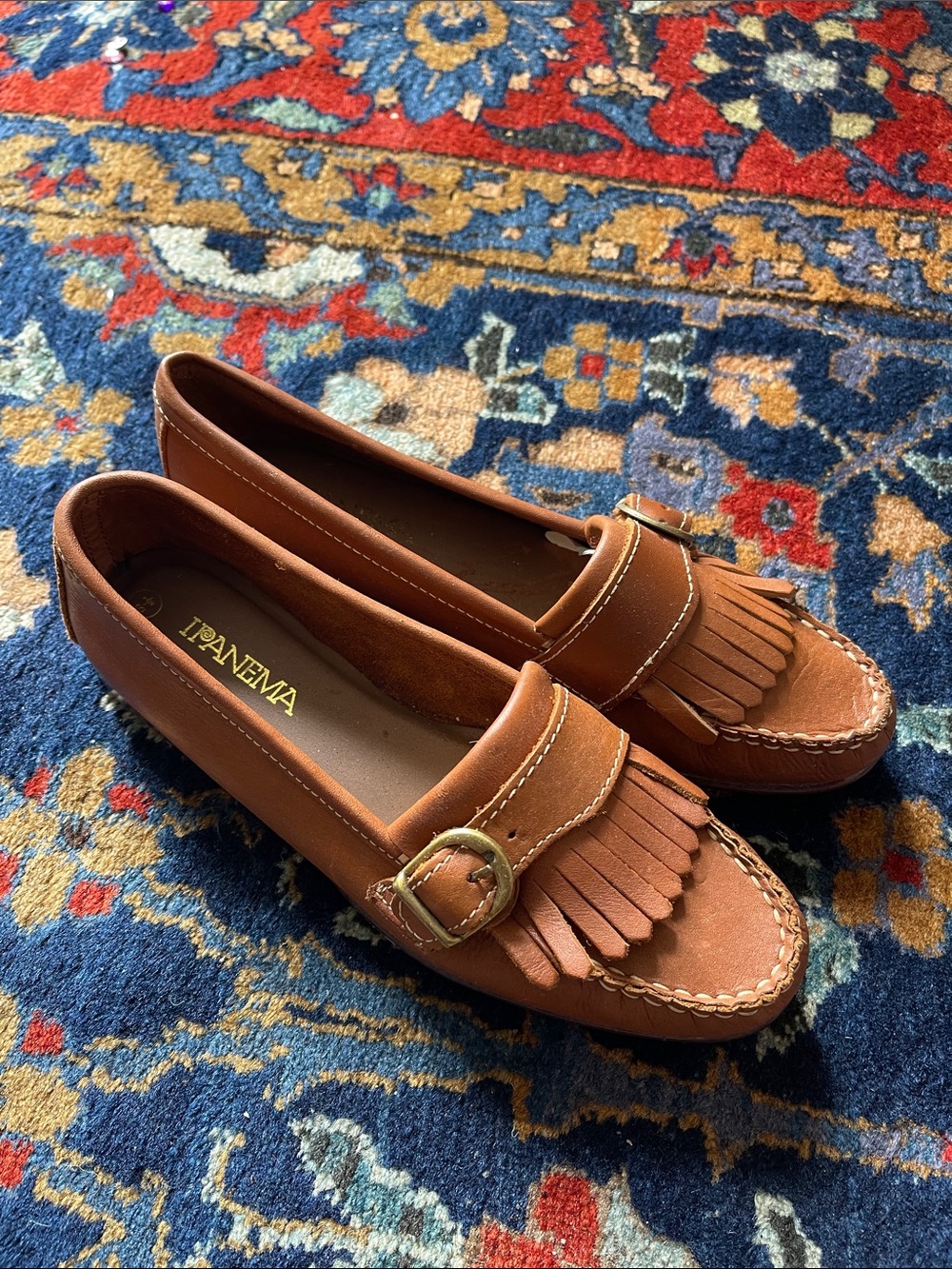 Ipanema Women's Brown Fringe Loafers with Decorative Buckle